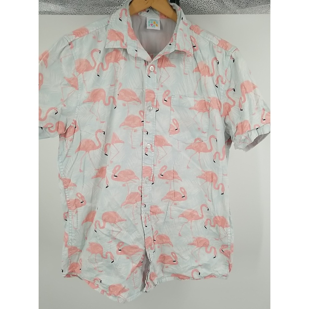 Urban Heritage Festival Mens Short Sleeve Flamingo Button Up Shirt Medium Pink